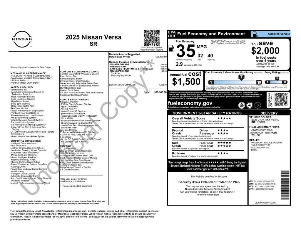 2025 Nissan Versa 1.6 SR Nissan Certified