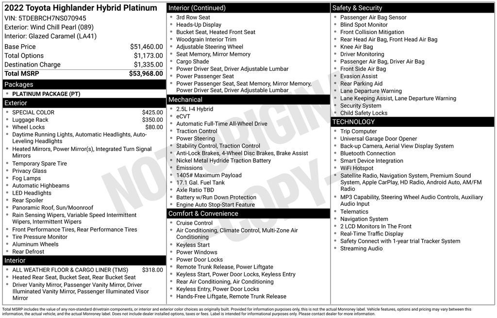 2022 Toyota Highlander Hybrid Platinum